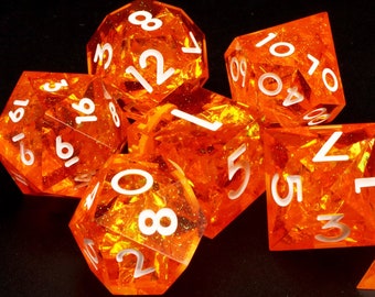 Juicy Citrus, Orange Dice, Resin DnD dice set, donjons et dragons, d&d rpg dice, Dice Set for D et D, Sharp Edge Dice, Special Gifts