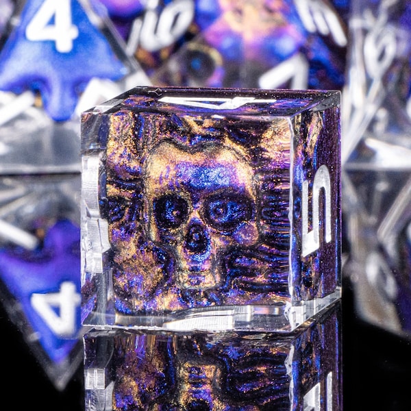 Skull Face Dice for Role Playing Games, Sharp Edge DnD Dice Set Resin, Dungeons and Dragons, Purple Dice, Polyhedral Dice Set, D&D