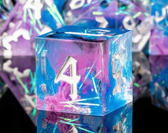 Pink Blue Mist | Handmade DnD Dice Sharp Edge, Resin Dice for Role Playing Games, DnD Dice Set, Dungeons and Dragons, Polyhedral Dice
