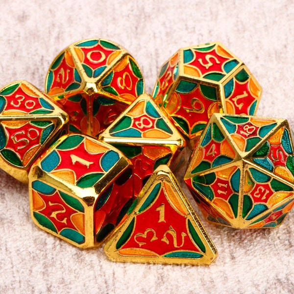 Dés D&D colorés / Dés polyédriques / D20 D12 D10 D8 D6 D4 / Dés en métal solides / Donjons et dragons / Dés RPG, D&D / Cadeaux de Noël