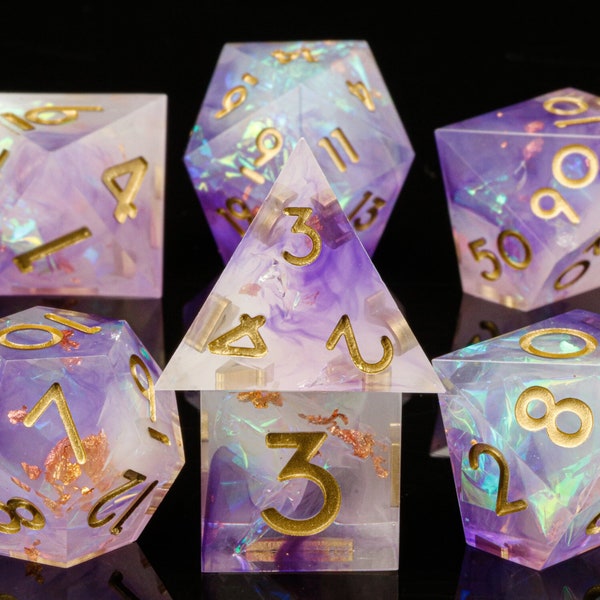 Lavender Dream - Purple/Pink Dice, Resin Sharp Edge DnD Dice, Polyhedral Dice, Dungeons and Dragons, d&d rpg MtG dice, D20 Dice