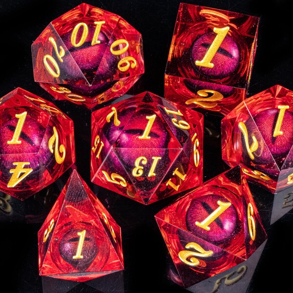 Red Beholder's Eye Dice for DnD, Liquid Core Dice Set, Polyhedral Dice, dungeons and dragons, Beholder Dice, D&D, D and D Dice Gift