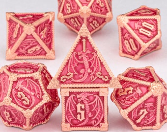 Dragon DnD Dice, Full Set Dice for Dungeons and Dragons, D20 D12 D10 D8 D6 D4, Polyhedral Dice, RPG Dice, D&D, Pink Dice, DnD Gifts