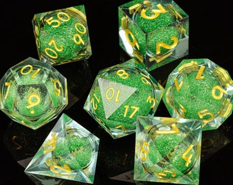 Vibrant Green DnD Dice, Liquid Core D20 D6, Polyhedral Dice Set for Dungeons and Dragons, RPG dice, MTG Dice, Sharp Edge Dice