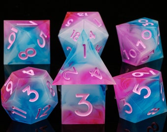 Pink and Blue Dice, DnD Dice Set of 7, Resin Dice, RPG dice, Dungeons and Dragons, D20 Dice, Polyhedral Dice, d&d, DnD Gifts, MTG Dice