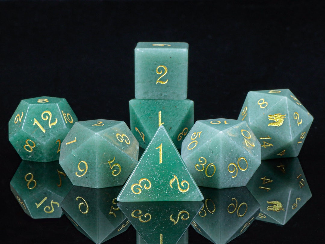 Jade Green Gemstone Dnd Dice, Dragon D20 Dice, Dungeons and Dragons