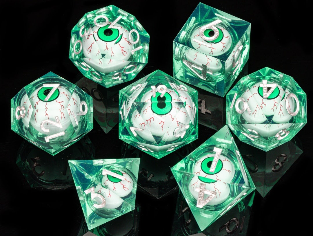 Green Eyeball Dice for Dnd, Beholder's Eye Dice, Polyhedral Dice Set