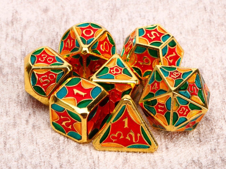Colorful DnD Dice / Polyhedral dice / D20 D12 D10 D8 D6 D4 / Solid Metal Dice / Dungeons and Dragons / RPG Dice, D&D / Christmas Gifts image 1