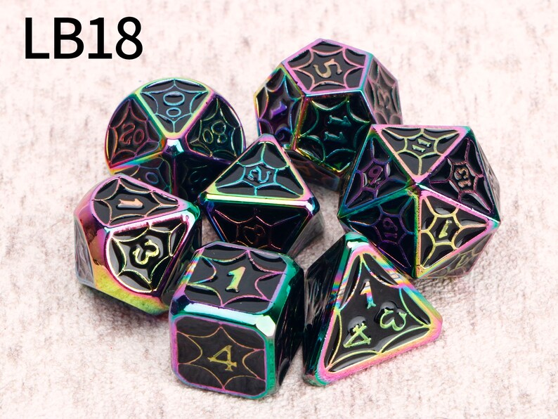 Colorful DnD Dice / Polyhedral dice / D20 D12 D10 D8 D6 D4 / Solid Metal Dice / Dungeons and Dragons / RPG Dice, D&D / Christmas Gifts LB18