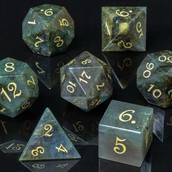 Labradorite DnD Dice, Gemstone Dice for Dungeons and Dragons, Polyhedral Dice, d&d, PRG dice, D20 D12 D10 D8 D6 D4, Moon Dice, DnD Gifts