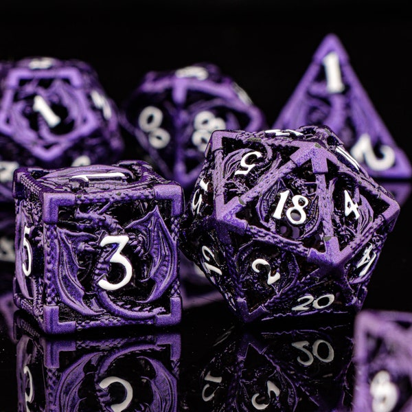 Purple dnd dice DND metal dice dungeons and dragons dnd dice set , Hollow d&d dice set , polyhedral dice d20 rpg Board Game dnd dice