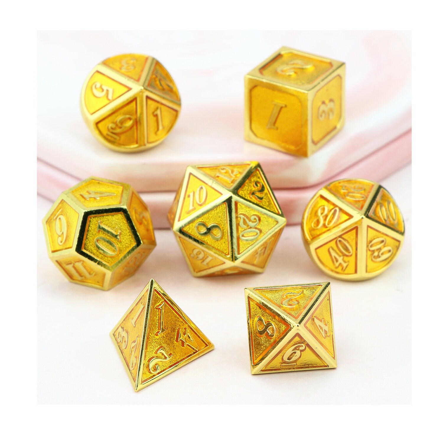 Golden RPG Dice Polyhedral Dice Set Dnd Dice Metal Dice Set Etsy
