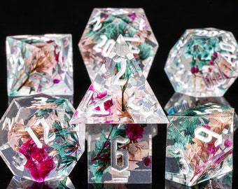 Flowers and Leaves DnD Dice Set, Handmade Sharp Edge Resin Dice, RPG Dice, Polyhedral Dice for Dungeons and Dragons, D&D Dice Gifts