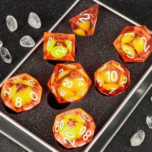 Orange Sea-Liquid Core DnD Dice, Resin Dice, Liquid heart dice, dungeons and dragons, liquid dice, RPG MTG Dice, liquid core dice set