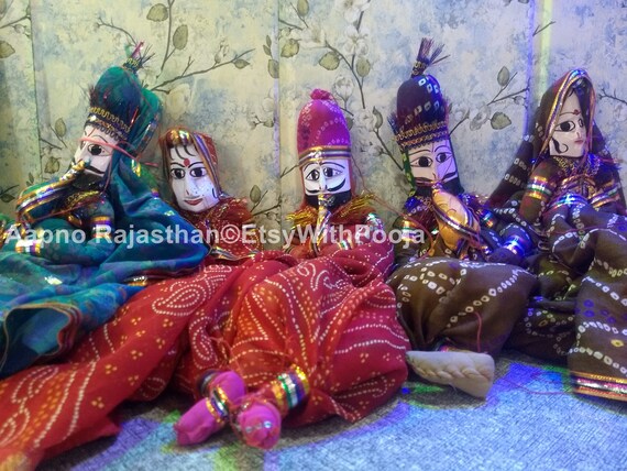 Rajasthani Famous Handmade Puppets Katputli Puppet Pair Home Decor Handcrafted Colorful Wooden Face String Puppet Kathputli in Pair Lot 5Pc