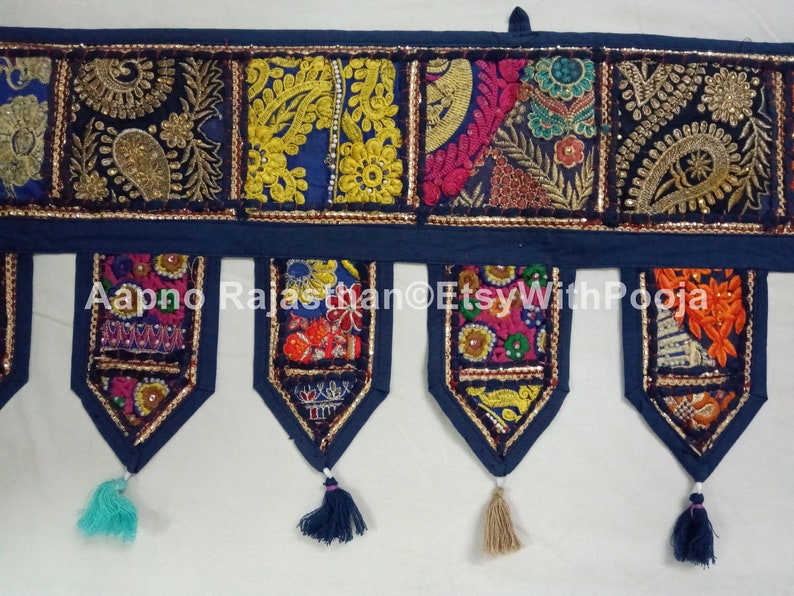 Door Window Bandarwar Valance Banjara Textile Boho Curtain,Door Hanging Embroidered Blue Patchwork Beautiful Indian Handmade Hippie Toran