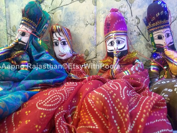 Rajasthani Famous Handmade Puppets Katputli Puppet Pair Home Decor Handcrafted Colorful Wooden Face String Puppet Kathputli in Pair Lot 5Pc