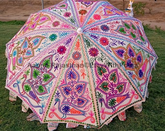 Unique Multicolored Cotton Fabric Garden Umbrella, Handmade Outdoor Sunshade Garden Parasol,Large Decorative Patio Garden Umbrella 72 Inch