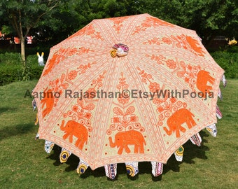 New White & Orange Color Garden Umbrella ,Beautiful Wedding Decor Garden Parasol, Indian Handcrafted Outdoor Decor Garden Umbrella 72 Inch