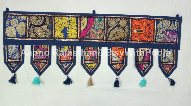 Door Window Bandarwar Valance Banjara Textile Boho Curtain,Door Hanging Embroidered Blue Patchwork Beautiful Indian Handmade Hippie Toran