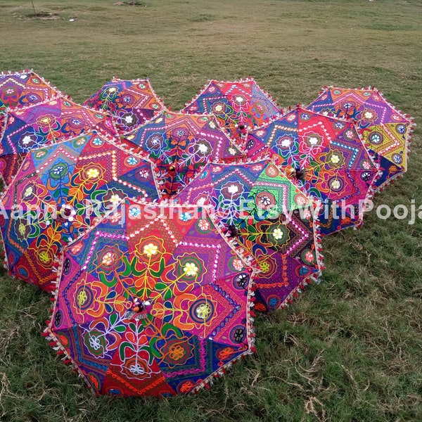 Beautiful Rajasthani Patchwork Handmade Garden Umbrella Event Based Cotton Quilted Umbrella Ethnic Vintage Sun Protected Beach Parasol(10pc)