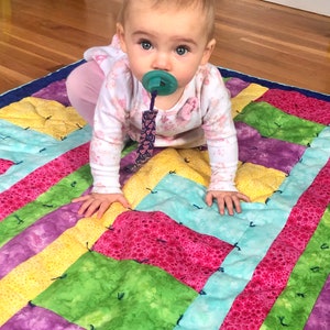 Bright baby quilt; baby quilt; girl quilt; pink quilt, handmade gift, unique gift