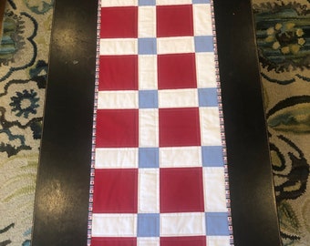 Patriotic table runner; red, white & blue runner; labor day decor; labor day; table linens; table runner; holiday decorations