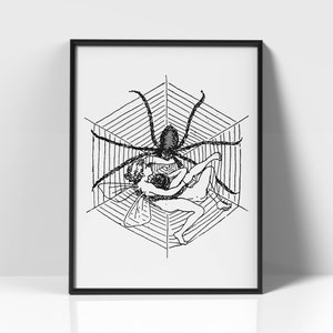 Spider Web Drawing Art Printable, Printable Wall Art, Elegant Black and White Spider Web Poster, Minimalist Illustration Print.