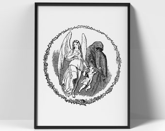 Angel Drawing Art Printable, Printable Wall Art, Elegant Black and White Angel Poster, Minimalist Illustration Print.