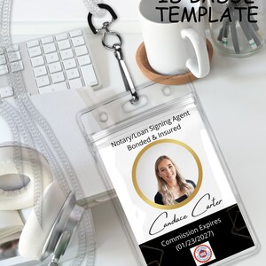 Notary Badge ID Template, Loan Signing Agent, Notary ID Badge, Notary Templates, ID Badge Template, Badge Template, Personalized Template