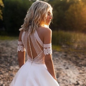 Bohemian and Vintage Wedding Dresses - Lace top Design with  Satin fabric