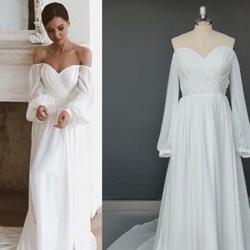 Long Sleeve Wedding Dress Simple Wedding Dress A Line - Etsy