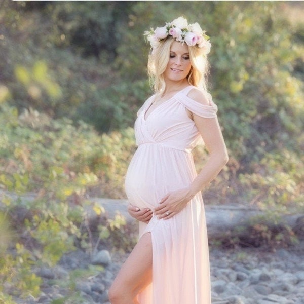 Sexy Maternity Dress for Photography - Long Dress For Pregnant Women Photo Shoot (Split Front Design)