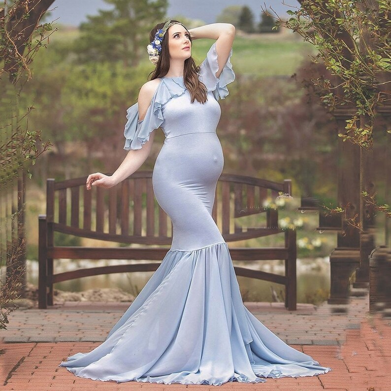 Light Blue Elegant Maternity Dress for Photo Shoot Ruffle Etsy