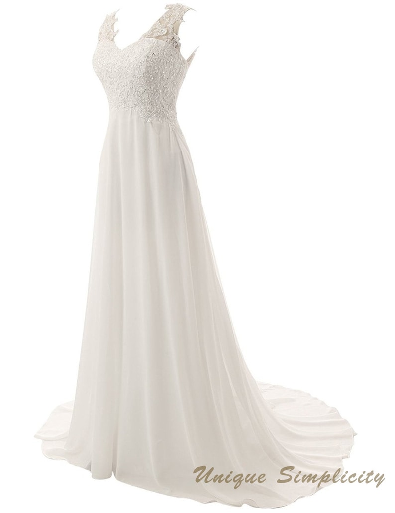 Beach Wedding Dresses Chiffon Lace Appliques Bridal Gown | Etsy