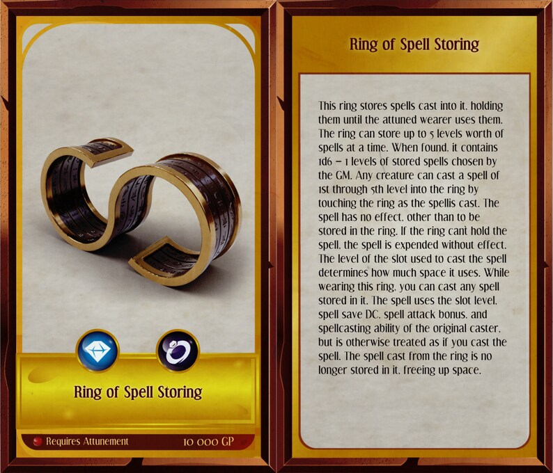 Ring of Spell Storing Puzzles and Props Prop for RPG & Tabletop Games