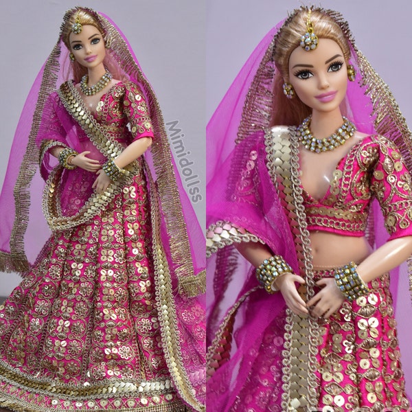 Indian bridal lehenga for curvy barbie doll | dress for barbie | Indian dress for barbie