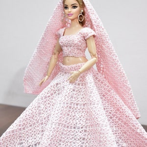 Made to Measure Pastel Mirror Embellish Barbie Style Net Lehenga Set with Ruffle & Frill