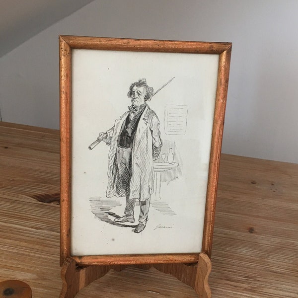 Paul Gavarni, Le joueur de billard, dessin à l’encre, signé en bas à gauche / The billiard player, Ink drawing on paper signed