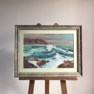 École moderne, Mer agitée, huile sur carton, encadrée - 30,5 x 45cm