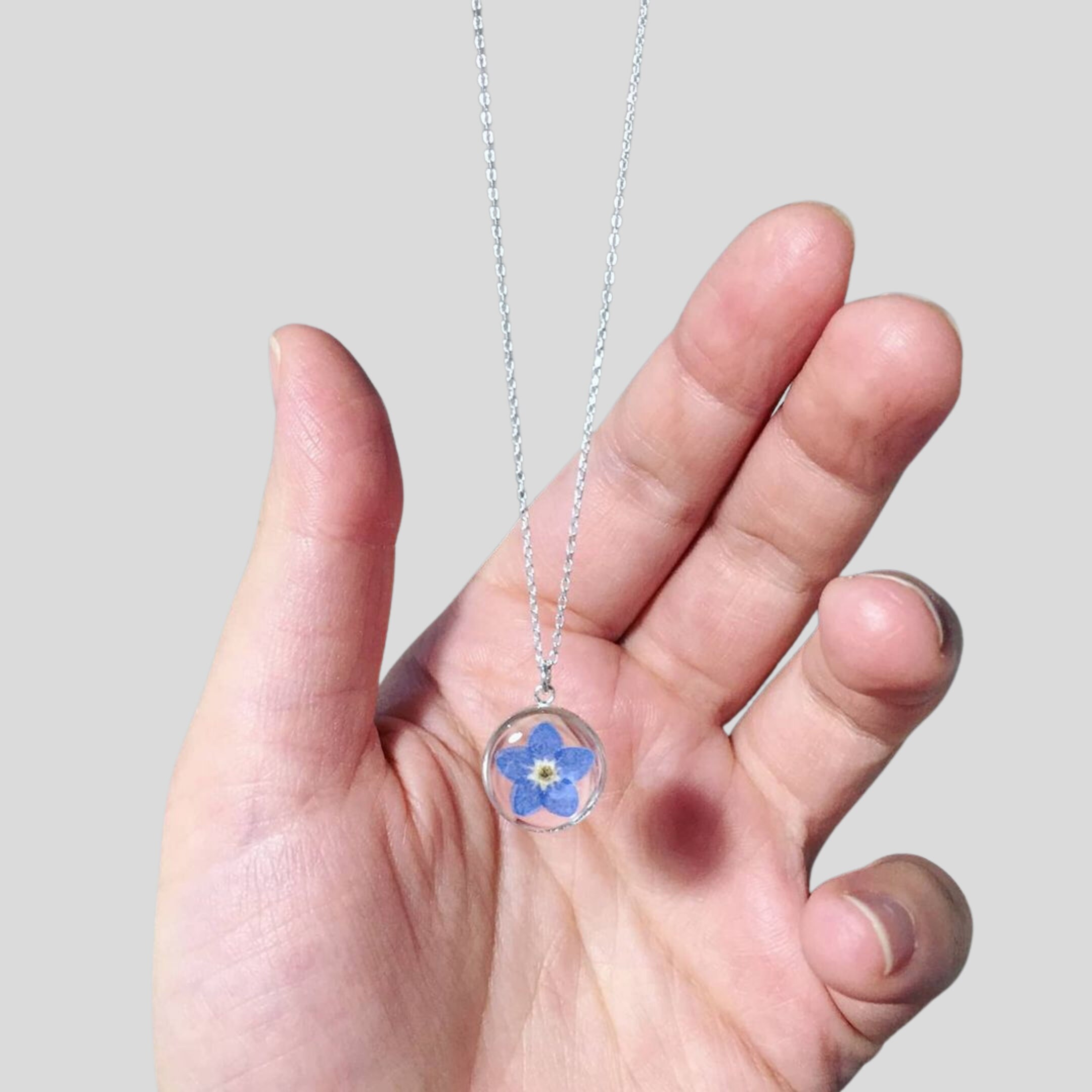 Me Not Flower Necklace Sterling Silver Resin Jewelry Etsy