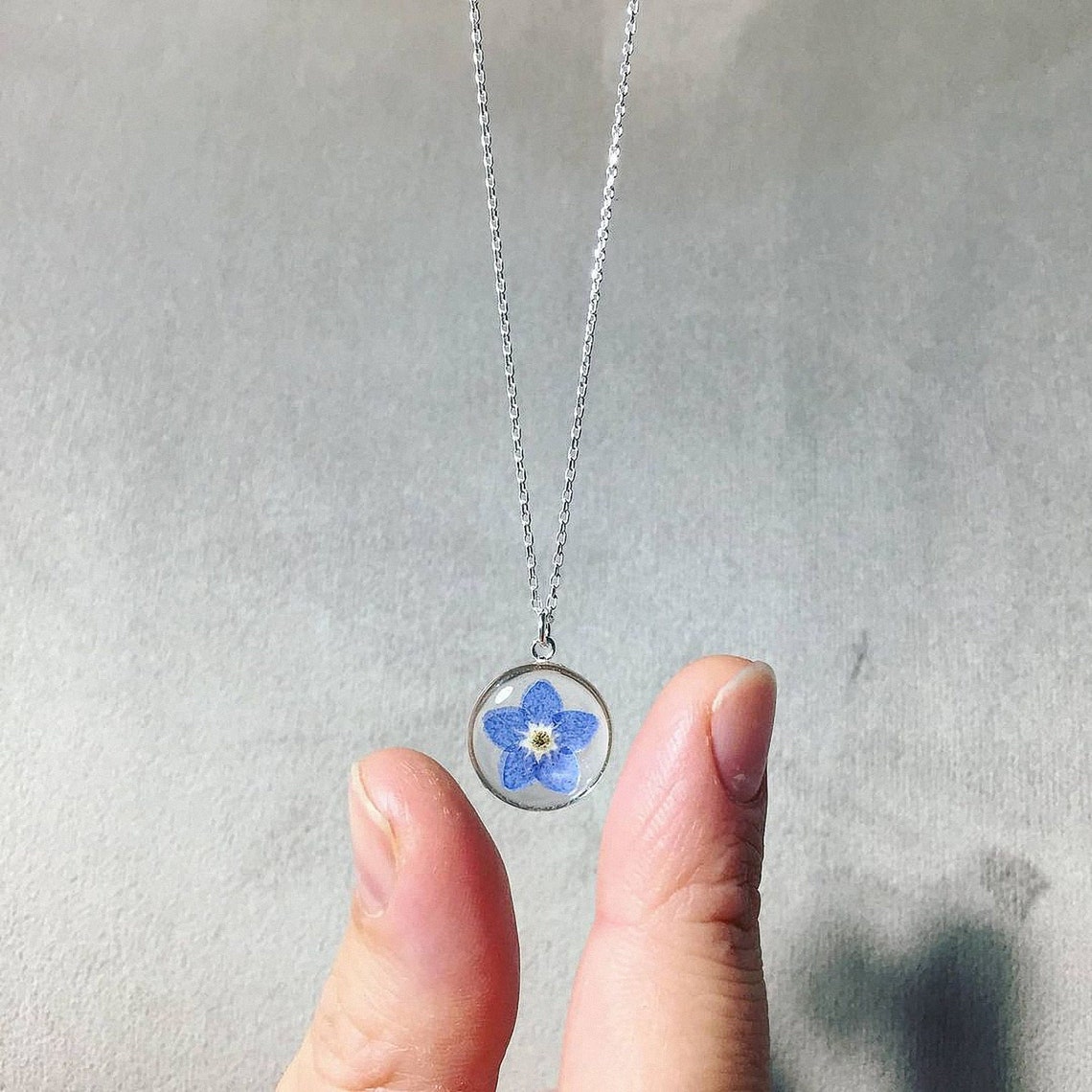 Me Not Flower Necklace Sterling Silver Resin Jewelry Etsy