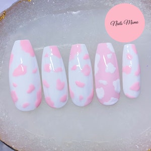 Pink x White Cow Press On Nails | Animal Print Pastel