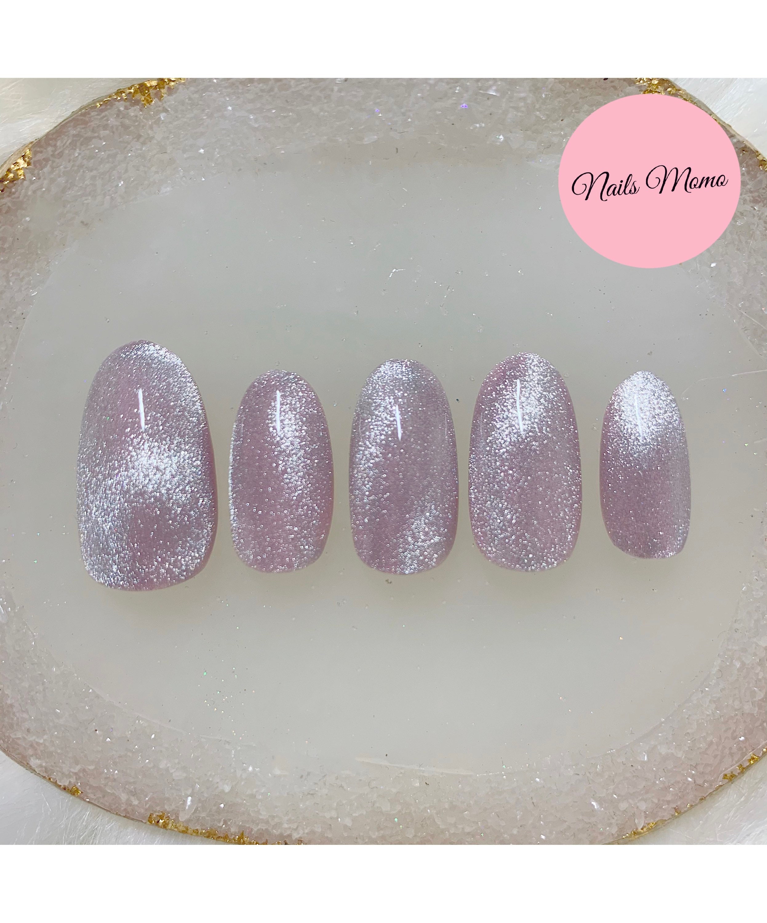 Cat Eyes Effect Press On Nails / Baby Pink x Galaxy Silver - Etsy México