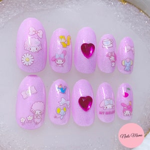 Pink X Heart Bijou Press on Nails Kawaii Japanese Melody - Etsy