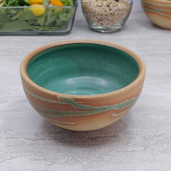 Small Bowl, Desert Line: Green, Stoneware, Handmade