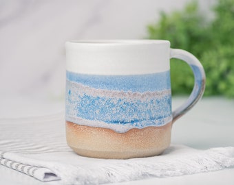 Coffee Mug, Tea Mug: White/Blue-Purple, 12 - 14 oz, Stoneware, Handmade