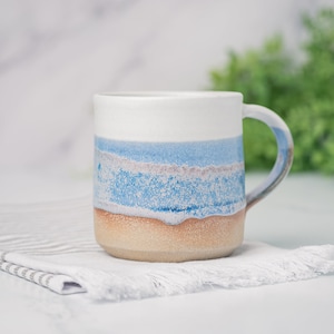 Coffee Mug, Tea Mug: White/Blue-Purple, 12 - 14 oz, Stoneware, Handmade