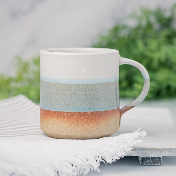 Coffee Mug, Tea Mug: White/Blue-Grey, 12 - 14 oz, Stoneware, Handmade