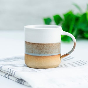 Handmade Ceramic Brown Blue Mug 14 oz for Coffee Lover Gift Idea for Tea Enthusiast Earthy Stoneware Dinnerware Unique Rustic Pottery Decor